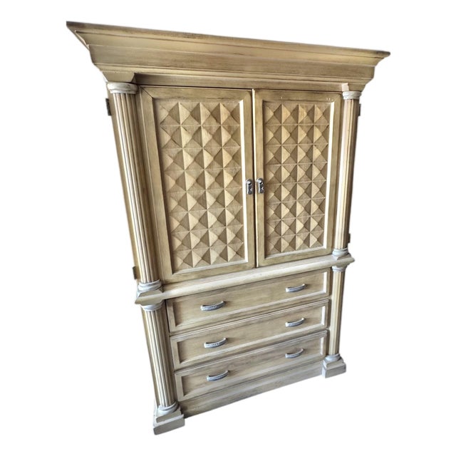 1990s Drexel Heritage Corbel Collection Carved Wood Entertainment Armoire For Sale