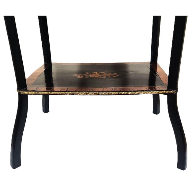 19th C French Inlaid 3 Tier Rosewood Ebony & Bronze Gallery Table Stand Etegere For Sale - Image 14 of 15