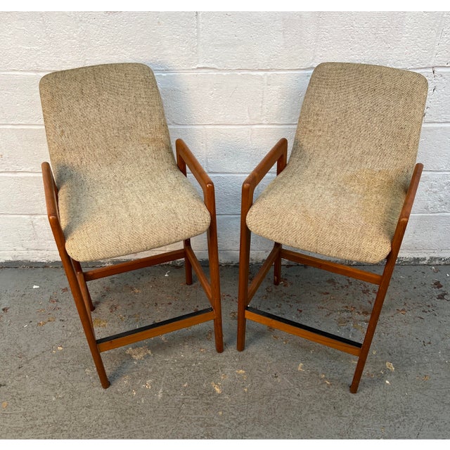 Tarm Stole Mid-Century Danish Teak Tall Stools Attributed to Tarm Stole for Og Mobelfabrik a/S For Sale - Image 4 of 12