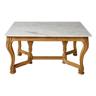 20th Century French Oak and Marble Farmhouse Table For Sale