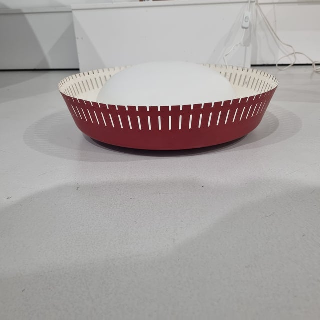 1960s Red Aluminum and Opaline Glass Ceiling Lamp by Bent Karlby for Indoor, 1960s For Sale - Image 5 of 7