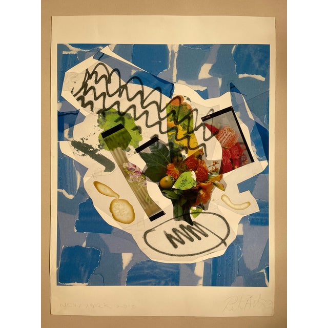 "Breakfast By The Pool In Miami", abstract expressionist photo collage print by Swedish artist Peter Astrom. Signed Astrom...