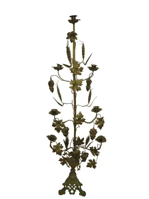 1940s Tall Brass Floral Candleholder