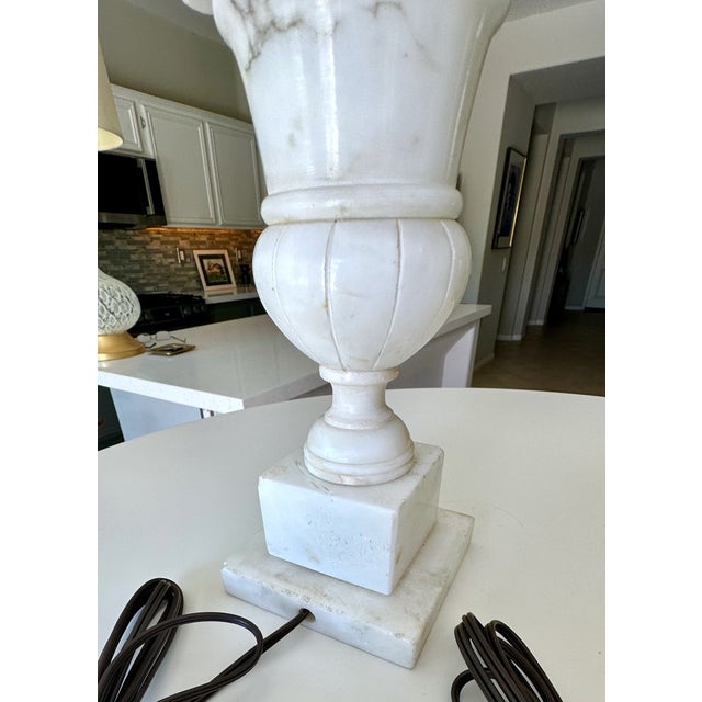 Pair of 1950's Italian Neoclassic Alabaster Table Lamps For Sale - Image 13 of 18
