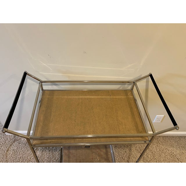 Metal Naya Polished Chrome Bar Cart With Smoke Acrylic Shelves For Sale - Image 7 of 18