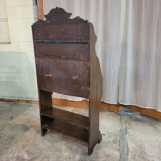 Brown English Antique Oak Carved Bureau Secretaire Bookcase For Sale - Image 8 of 12