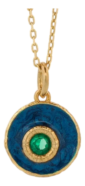 Blue Enamel Jade Stone Evil Eye Pendant Gold Chain Necklace