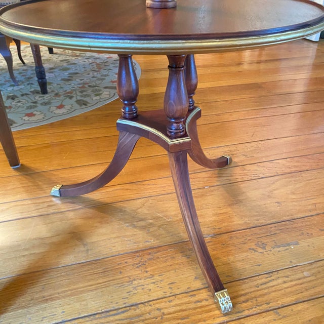 Round Tier Three Leg Regency Salon Table With Gold Claw Feet and Gold Accent For Sale - Image 13 of 18