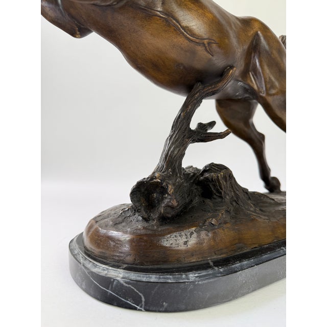 Realism Late 20th Century Bronze Rearing Horse Sculpture on Marble Base, 21” H – Dynamic Equestrian Statue For Sale - Image 3 of 10