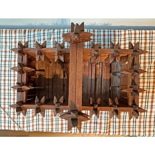 Early 20th Century Antique Tramp Art Crown of Thorns Wooden Basket With Handle For Sale - Image 5 of 8