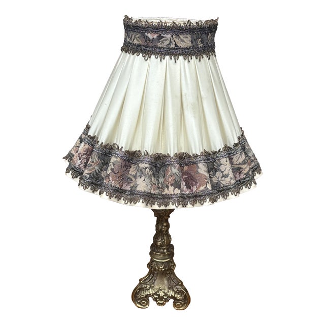 Empire Brass Table Lamp with Fabric Shade, 1960s For Sale