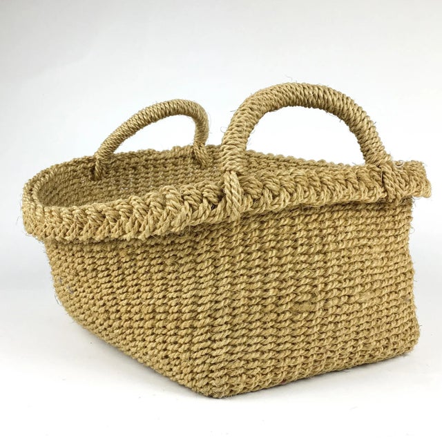 Shabby Chic Vintage Sisal Soft Flexible Farmers Basket For Sale - Image 3 of 13