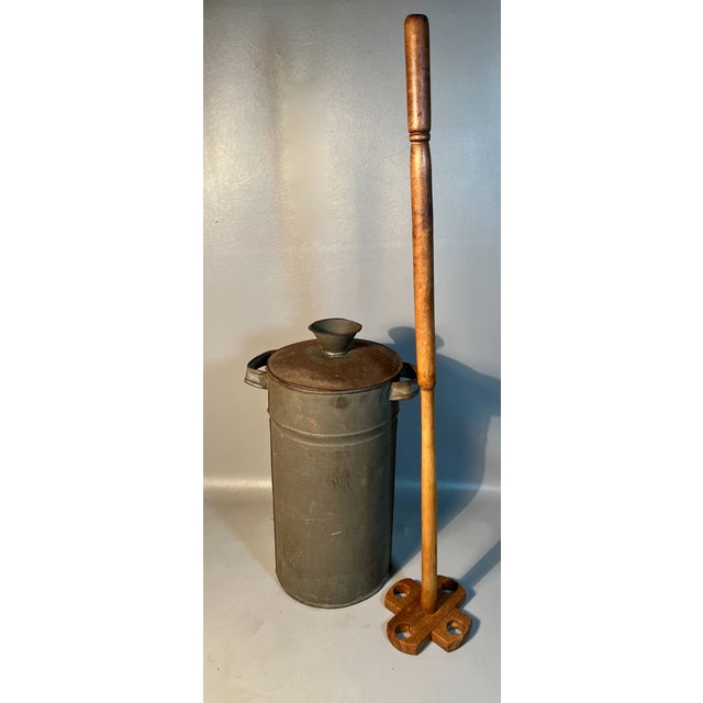 Primitive 1800s Butter Churner Shaker Tin With Wood Dasher-Churner Farmhouse For Sale - Image 4 of 6