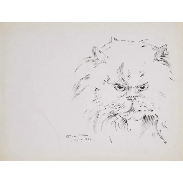 Marie Paulette Lagosse, The Cat, Pen on Paper, 1970s For Sale - Image 3 of 3
