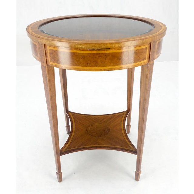 Mid-Century Modern Very Fine Round Glass Top Showcase Inlaid Burl Lamp Table Stand Maitland-Smith For Sale - Image 3 of 12
