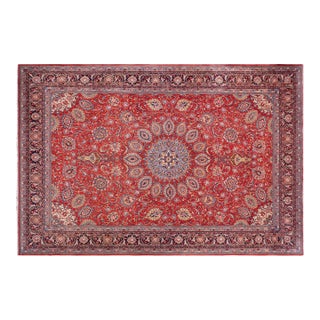 1970s Hand-Knotted Wool Rug – 9.9 X 13 Ft – Red Floral Medallion Traditional For Sale