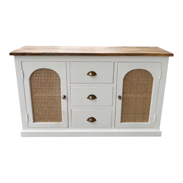 Modern Solid Wood Cane Rattan Buffet Sideboard For Sale