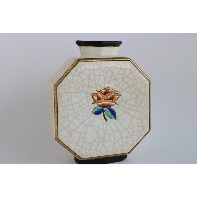 Early 20th Century Longwy France Art Deco Rose Octagonal Vase For Sale - Image 5 of 9