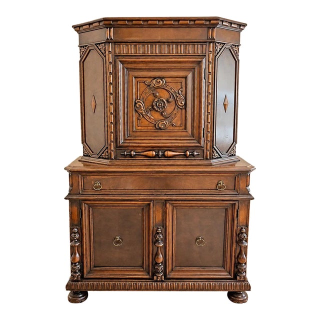 Renaissance Revival Style Carved Cabinet With Diamond Inlay For Sale