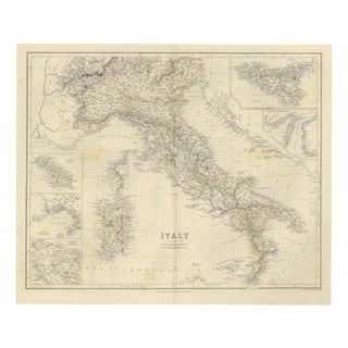 Antique Map of Italy with Sicily, Malta and Bay of Naples Insets, 1860 For Sale