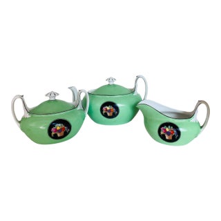 Art Deco Green F & W Tea Service, Set/3 For Sale