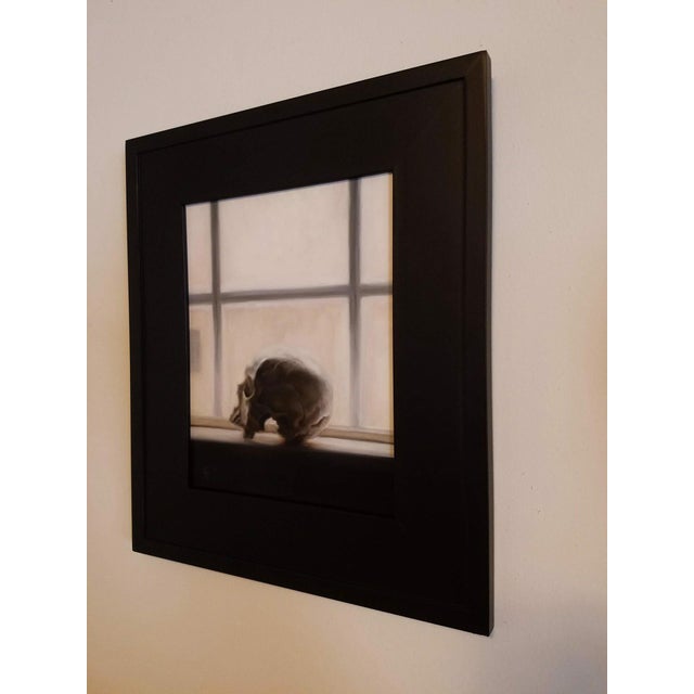 Realism Skull Study by John Lally | Oil on Board Still Life of a Skull on a Windowsill For Sale - Image 3 of 3