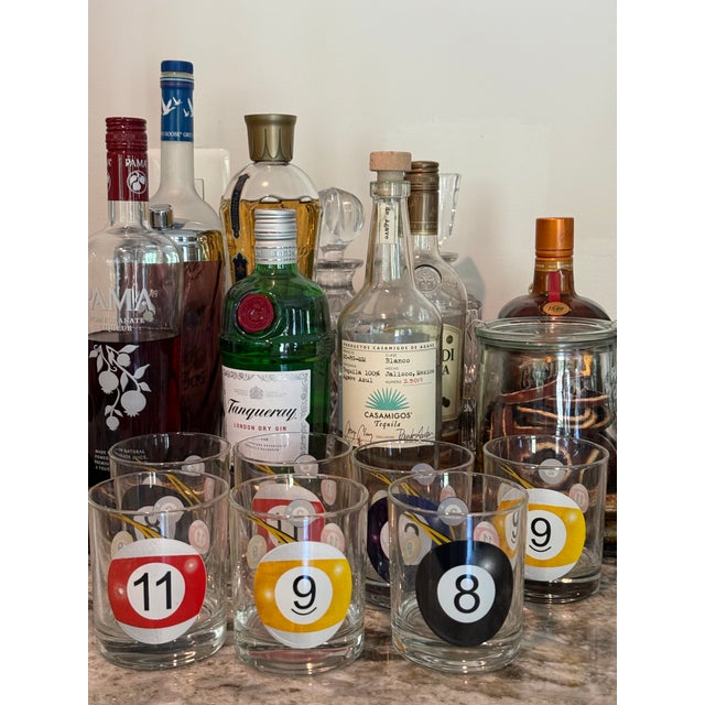 This is a whimsical vintage set of billiards lowball glasses. These are perfect for those who enjoy billiards or who want...