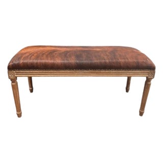 Lille Warm Brown Cowhide Bench with Oak Frame For Sale