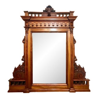 Rare Victorian Antique Eastlake** Large Intricately Carved Walnut Mirror For Sale
