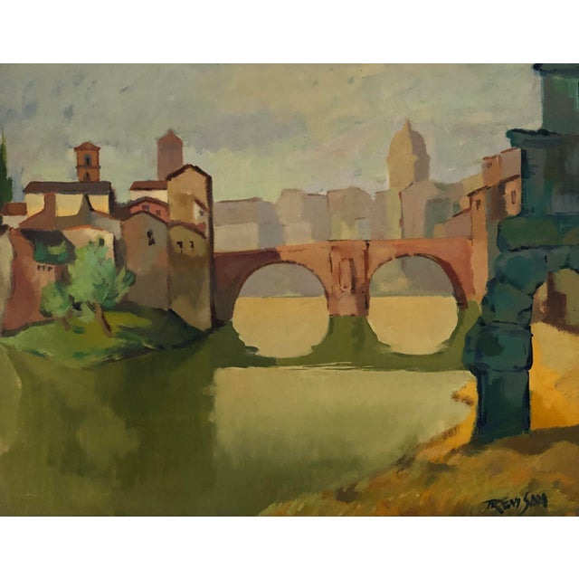 Trevisan, Paysage italien avec pont, Oil on Wood, Framed For Sale - Image 11 of 11