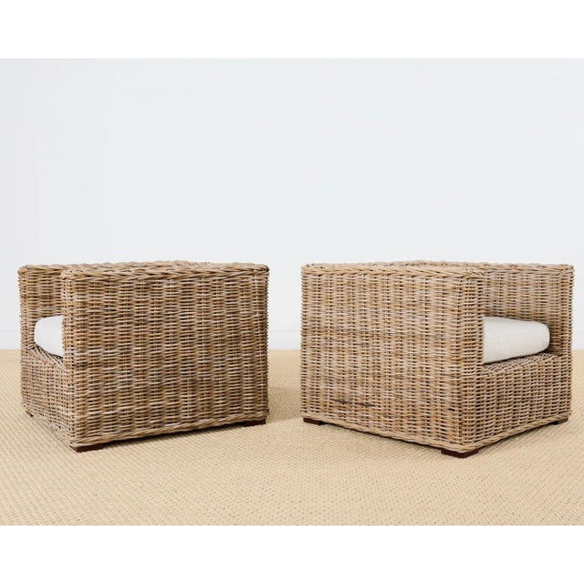 Michael Taylor Pair of Michael Taylor Style Organic Modern Rattan Cube Chairs For Sale - Image 4 of 12