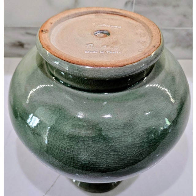 Vintage Thai Celadon Green Crackle Glaze Ceramic Vases — A Pair For Sale - Image 15 of 17