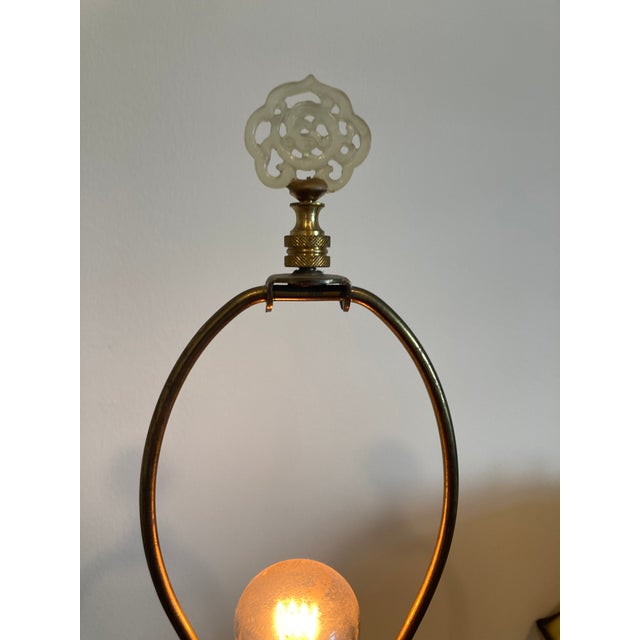 Burnt Umber Vintage Asian Inspired Carved Stone Lamp For Sale - Image 8 of 12