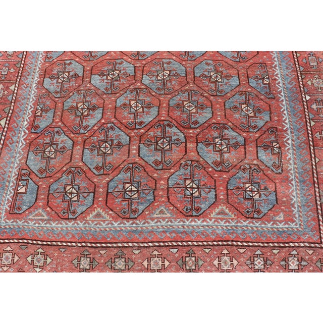 Burnt Orange Antique East Turkistan Belouch Rug With Rich Red Lattice Design 5'10" X 8'10" For Sale - Image 8 of 11