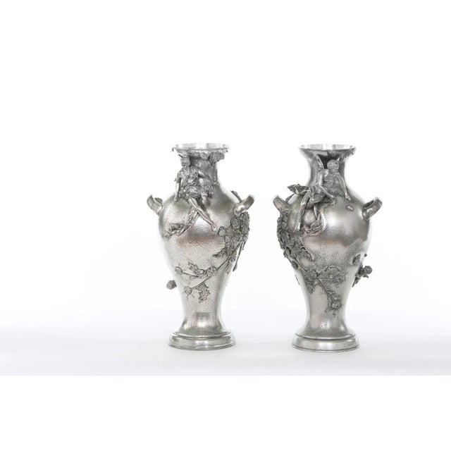Late 19th Century Silver Plated Pair Vases / Urns For Sale - Image 13 of 13