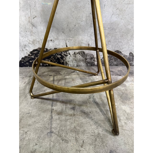 Brass Arteriors Wyndham Swivel Counter Stools Set of 8 Natural Wax Wood Vintage Brass For Sale - Image 8 of 10