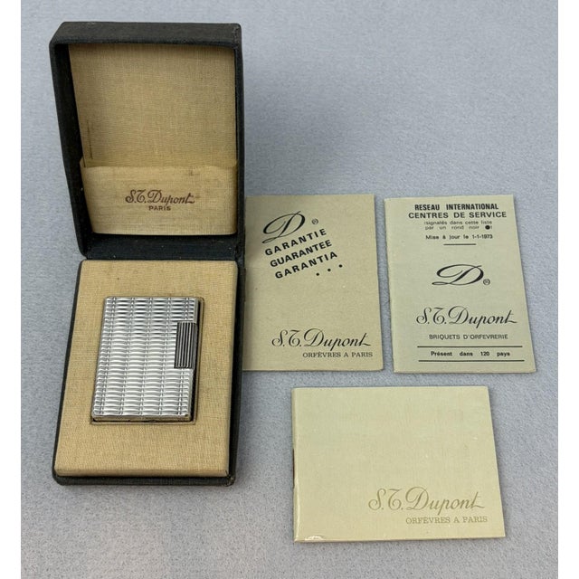 Mid 20th Century Vintage Silverplated S. T. Dupont Lighter W Original Box For Sale - Image 5 of 6