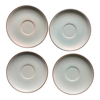 Set of Four (4) Heath Ceramics Robin Egg Blue Pottery Saucer Plates For Sale