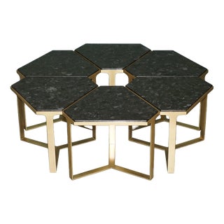 Forma Nero DG-68200 Kravet Tables in Marquina Stone and Satin Brass from Donghia, Set of 6 For Sale