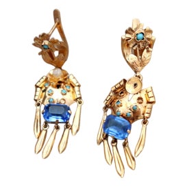 Gold Earrings with Articulated Pendants, Set of 2 For Sale