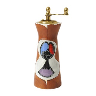 Mid-Century Italian Cermamic and Leather Pepper Mill from Chiarugi For Sale