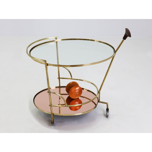 1960s Serving Cart with Turned Wooden Handle attributed to Max Ingrand for Fontana Arte, Italy, 1960s For Sale - Image 5 of 10