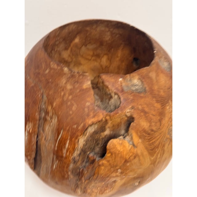 Brown Sculptural Burl Wood Vessel Bowl For Sale - Image 8 of 12