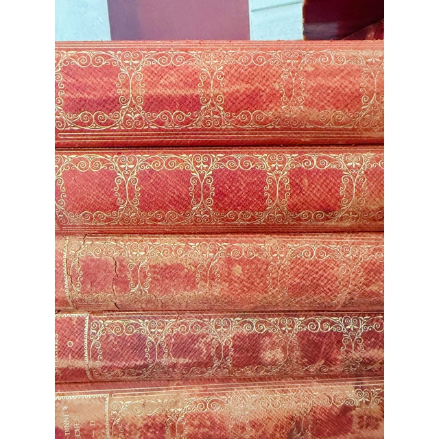 Red Antique Set of Ten (10) Modern Eloquence Books Red Leather Decorative Book Stack 1900 For Sale - Image 8 of 12