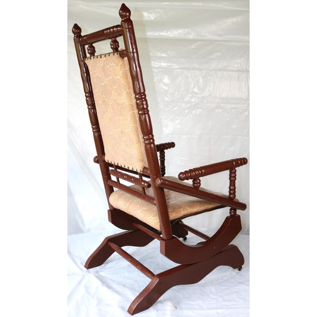 Wood Antique Upholstered Oak Platform Rocker / Spring Rocker ~ Circa 1915 For Sale - Image 7 of 12