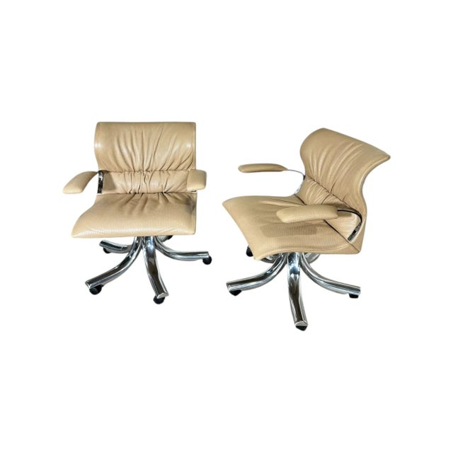 Mid-Century Modern 4 Giovanni Offredi for Saporiti Italia "Onda” Leather Desk Chairs, 1970 For Sale - Image 3 of 10