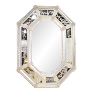 Vintage Italian Murano Glass Venetian Octagonal Mirror For Sale