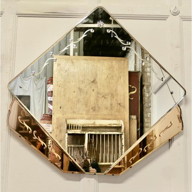 1920s Large French Art Deco Diamond Wall Mirror, 1920s For Sale - Image 5 of 9