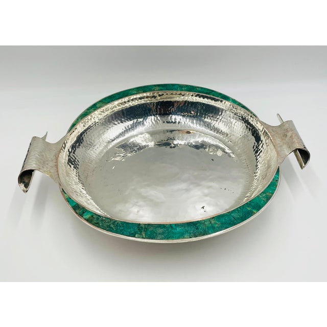 1980s Emilia Castillo Silver-Plated Serving Bowl With Malachite Inlay, Mexican Design For Sale - Image 10 of 18
