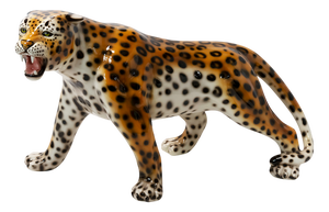 Large Vintage Italian Hand Made Glazed Ceramic Leopard Sculpture, 1980s